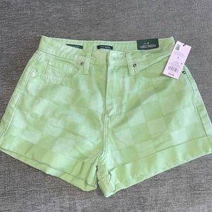 Green checkered mom shorts